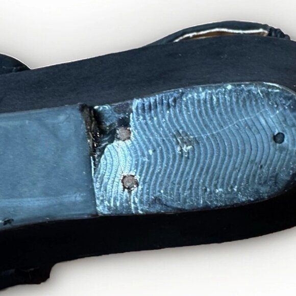 (8)NINE WEST "IDA" Tiny Peep Toe Slingback Black Suede Wedge Heels - Picture 3 of 10